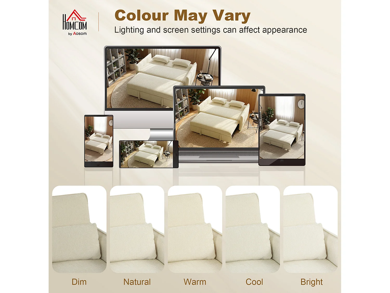 Divano letto convertibile estraibile con schienale regolabile beige