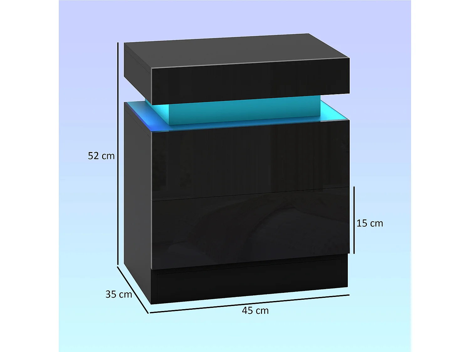 Set di 2 Comodini Camera da Letto con LED 45x35x52 cm Nero Lucido