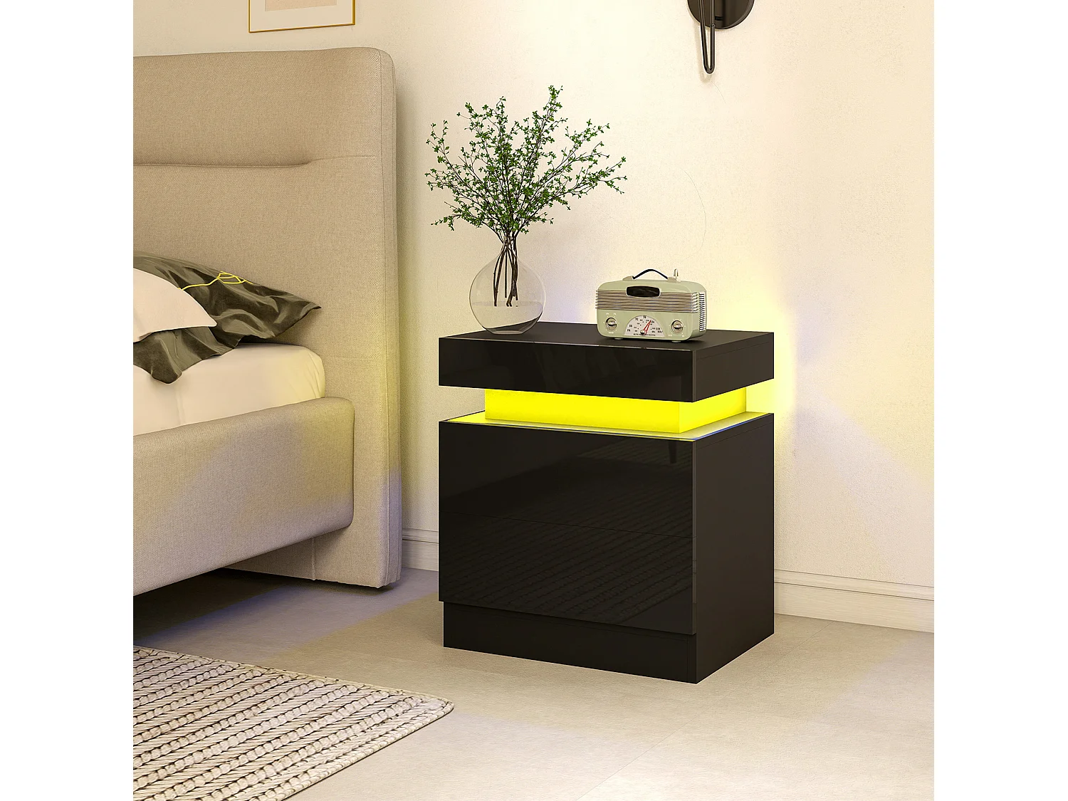 Set di 2 Comodini Camera da Letto con LED 45x35x52 cm Nero Lucido