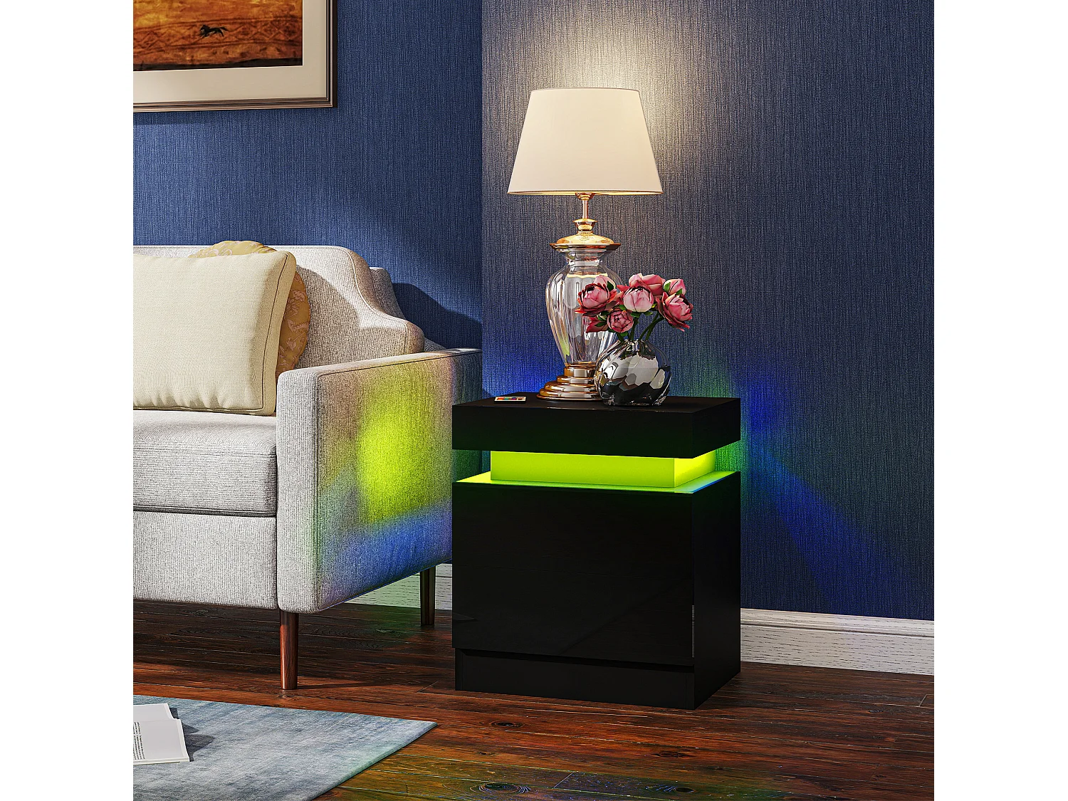 Set di 2 Comodini Camera da Letto con LED 45x35x52 cm Nero Lucido