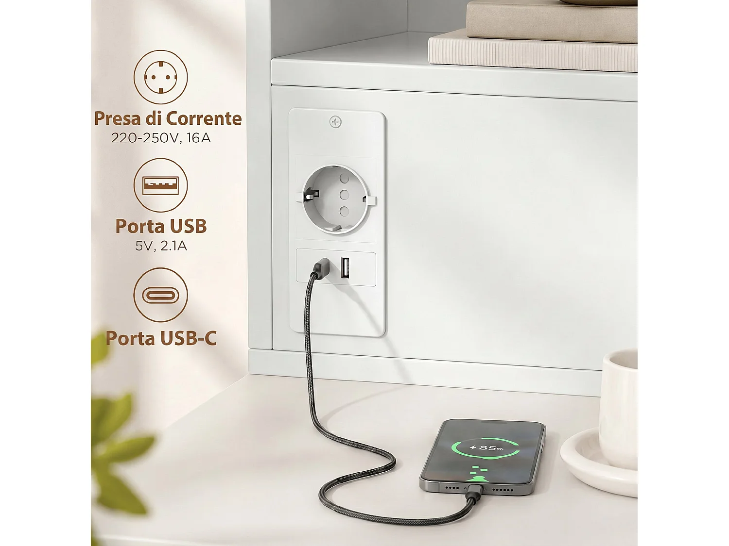 Set 2 comodini sospesi con cassetto e ripiano aperto bianco