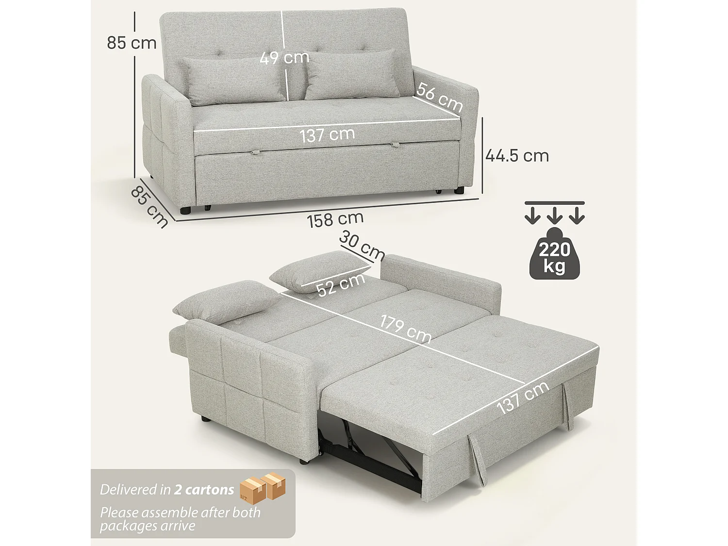 Divano 2 posti convertibile in divano letto clic clac marrone chiaro