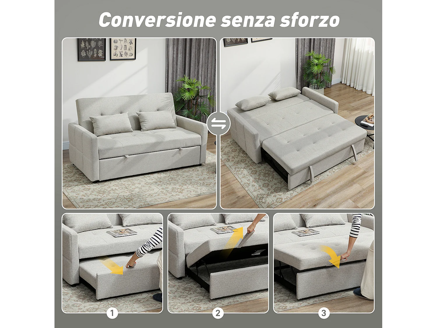 Divano 2 posti convertibile in divano letto clic clac marrone chiaro