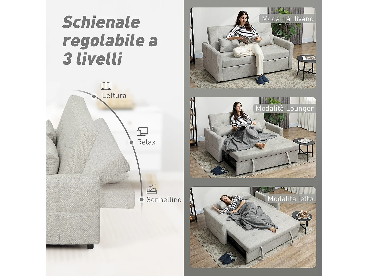Divano 2 posti convertibile in divano letto clic clac marrone chiaro