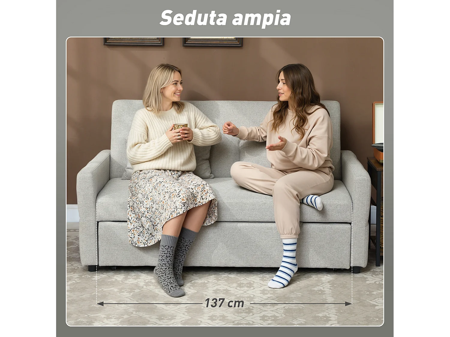 Divano 2 posti convertibile in divano letto clic clac marrone chiaro