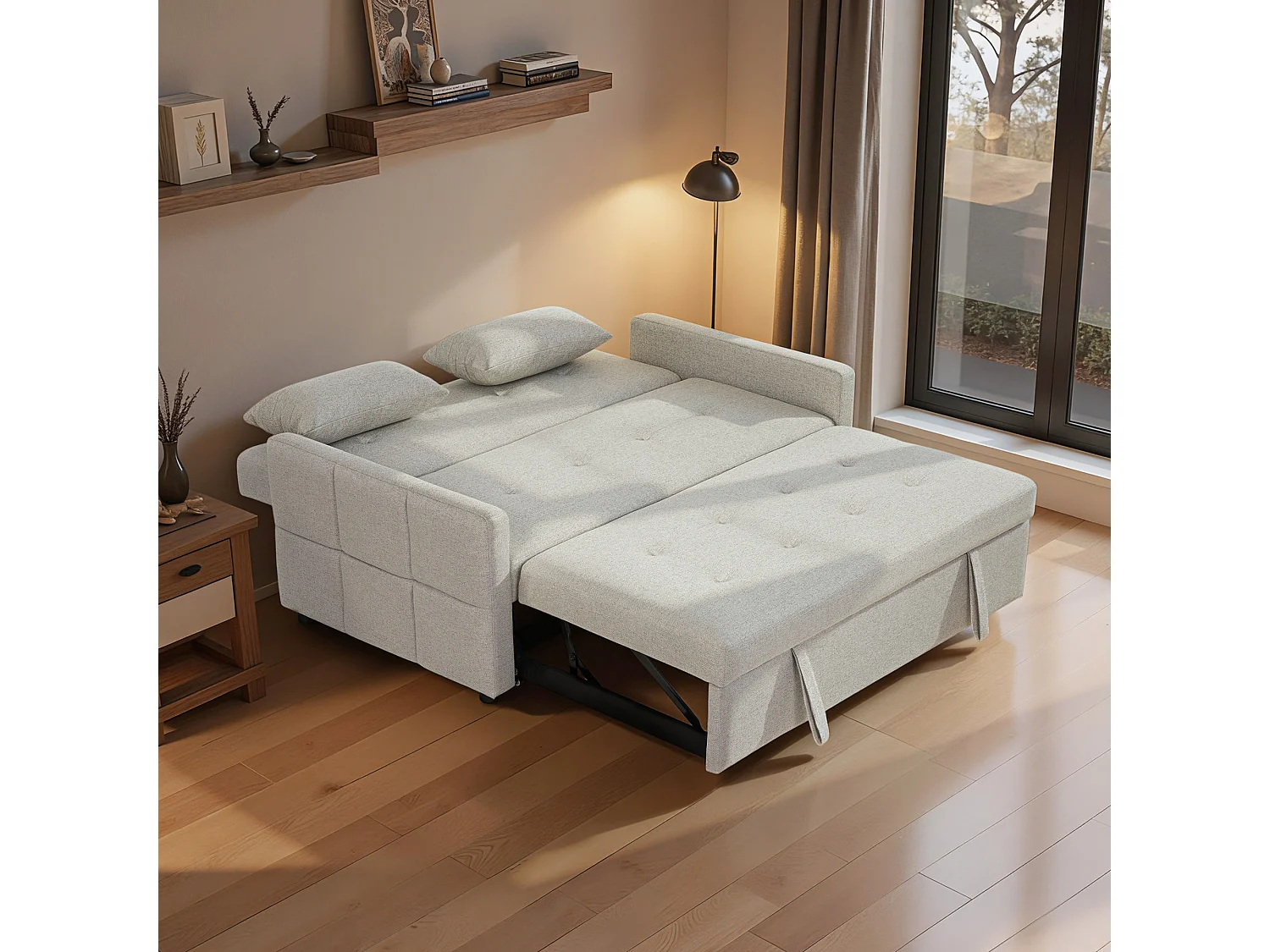 Divano 2 posti convertibile in divano letto clic clac marrone chiaro