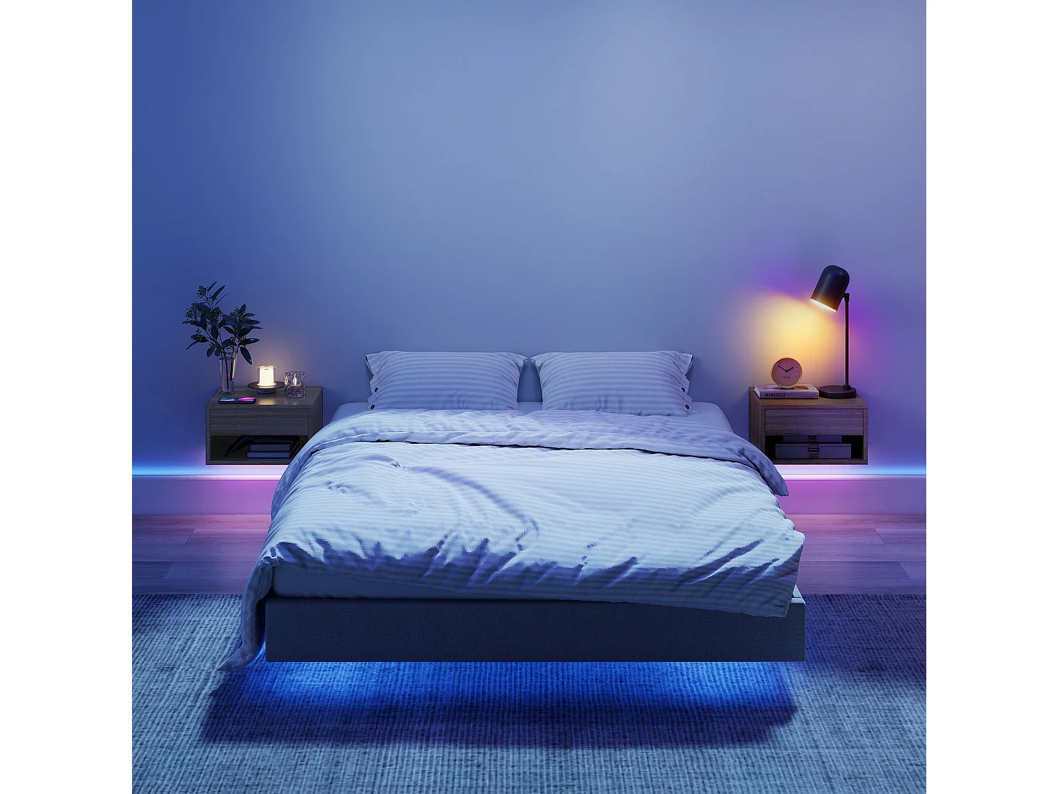 Set 2 comodini sospesi con luci led regolabili con app color legno