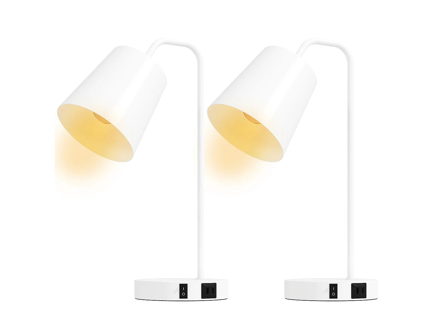 Set di 2 Lampade da Tavolo Moderne con Porte USB in Acciaio, Bianco