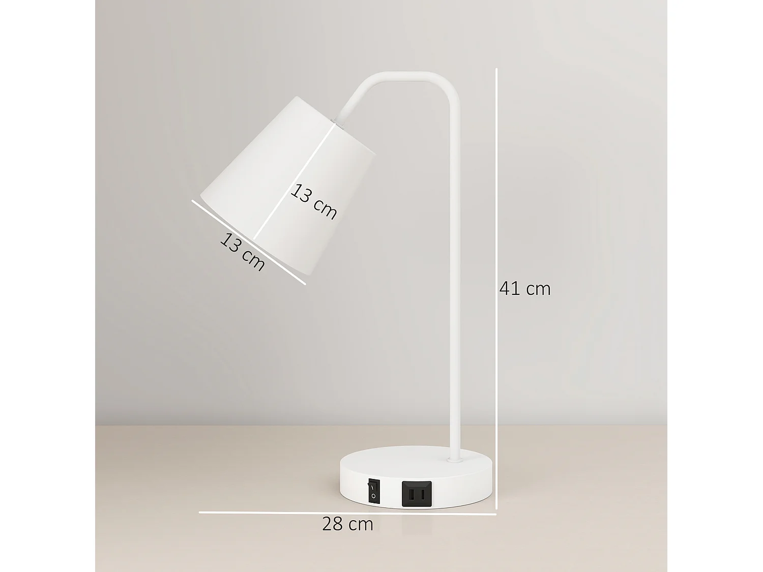 Set di 2 Lampade da Tavolo Moderne con Porte USB in Acciaio, Bianco