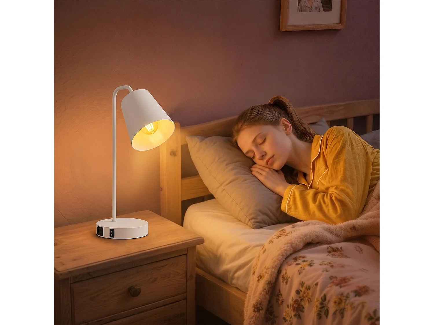 Set di 2 Lampade da Tavolo Moderne con Porte USB in Acciaio, Bianco