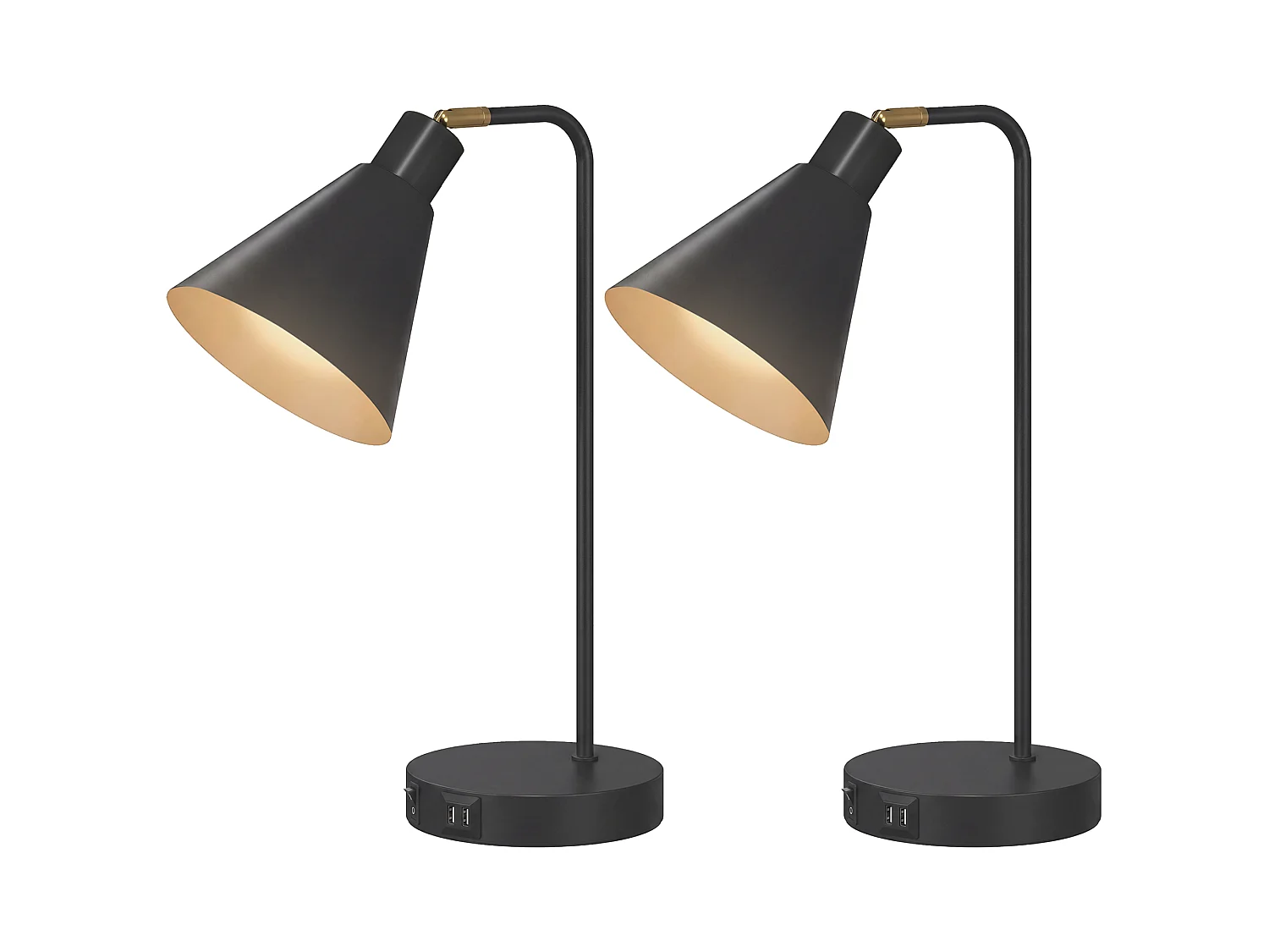 Set di 2 Lampade da Tavolo Moderne con Porte USB Attacco E27 Nero