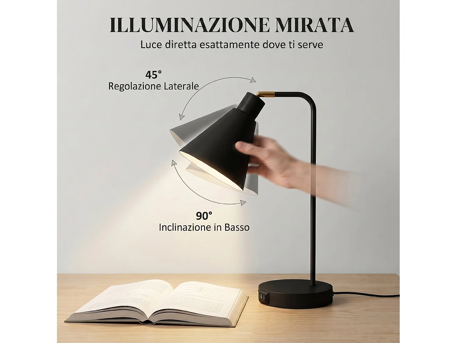 Set di 2 Lampade da Tavolo Moderne con Porte USB Attacco E27 Nero