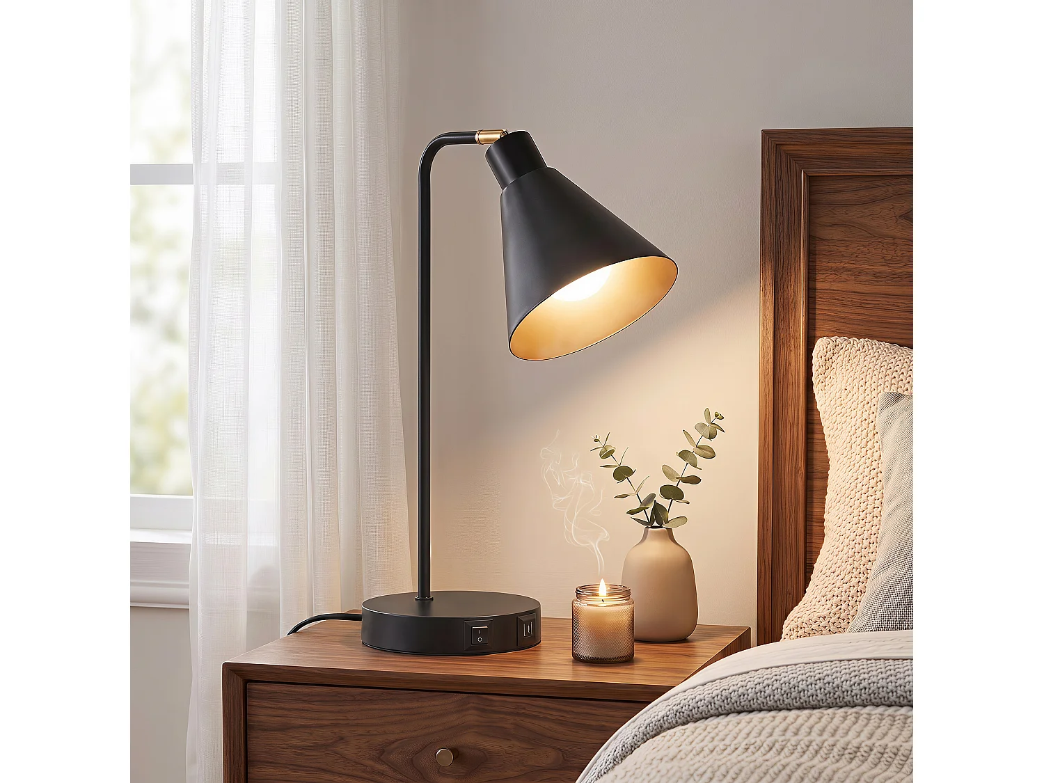 Set di 2 Lampade da Tavolo Moderne con Porte USB Attacco E27 Nero