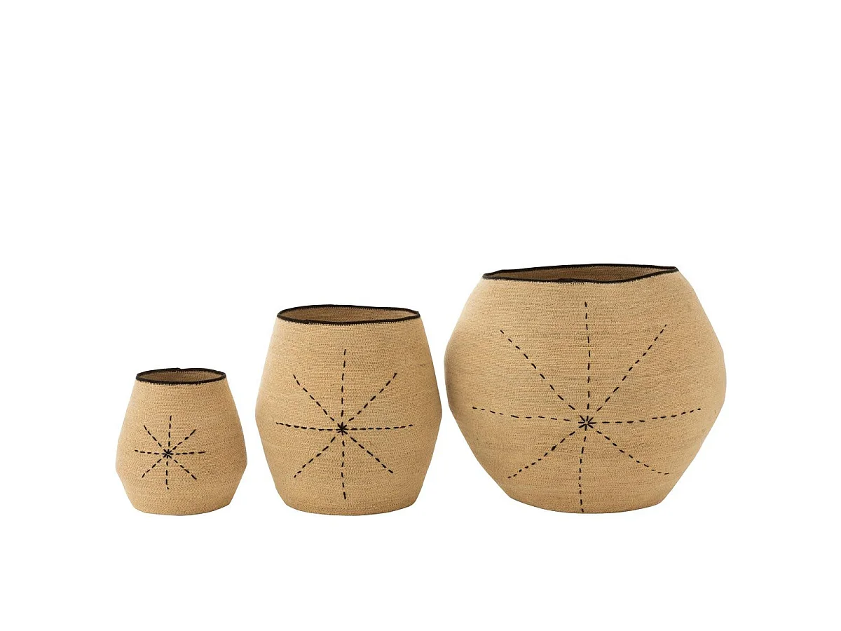 Lot de 3 Paniers Design "Étoile pointillés" 68cm Naturel
