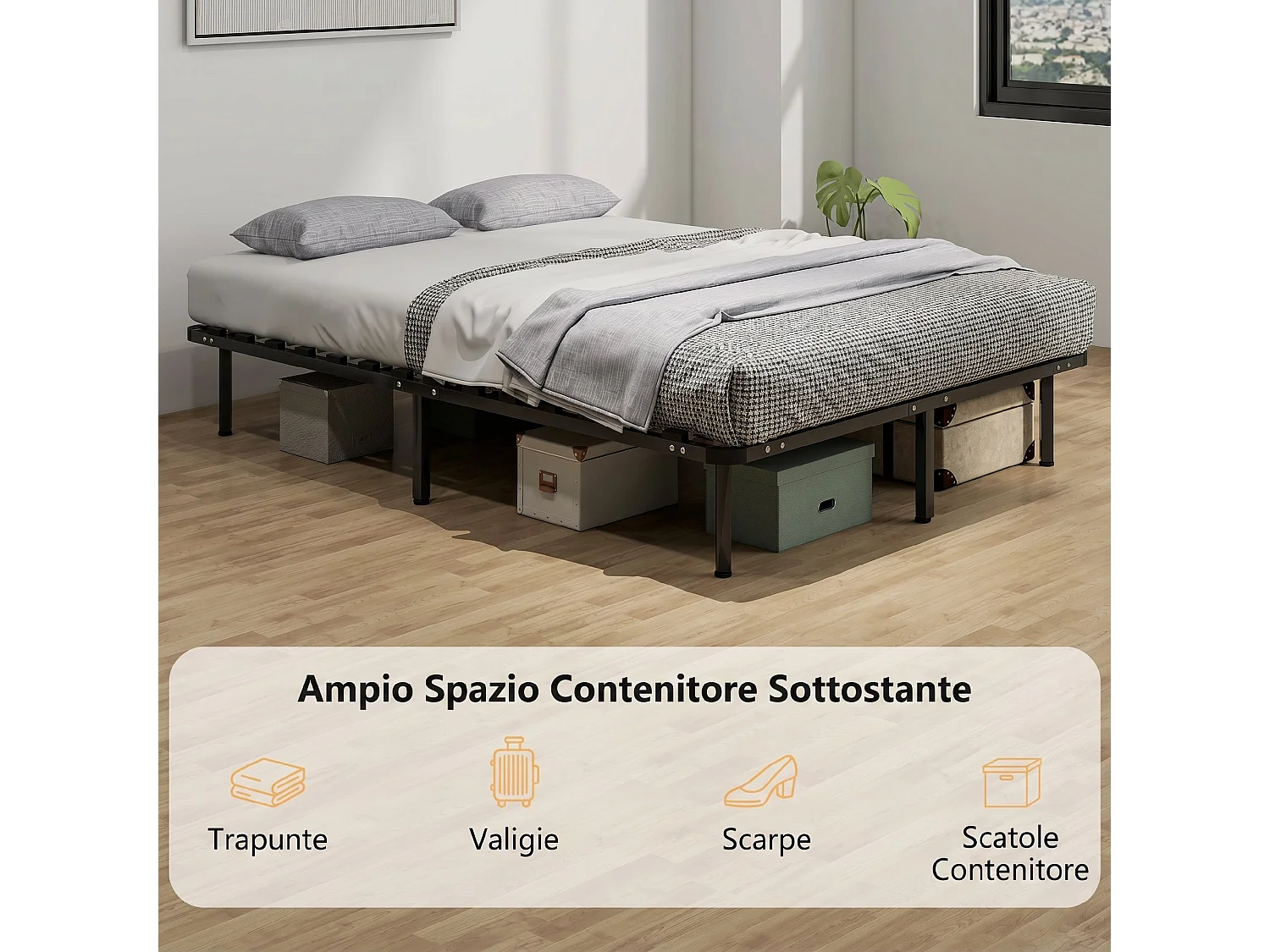 Struttura Letto Matrimoniale 140x190 cm a 28 Doghe in Legno Nero