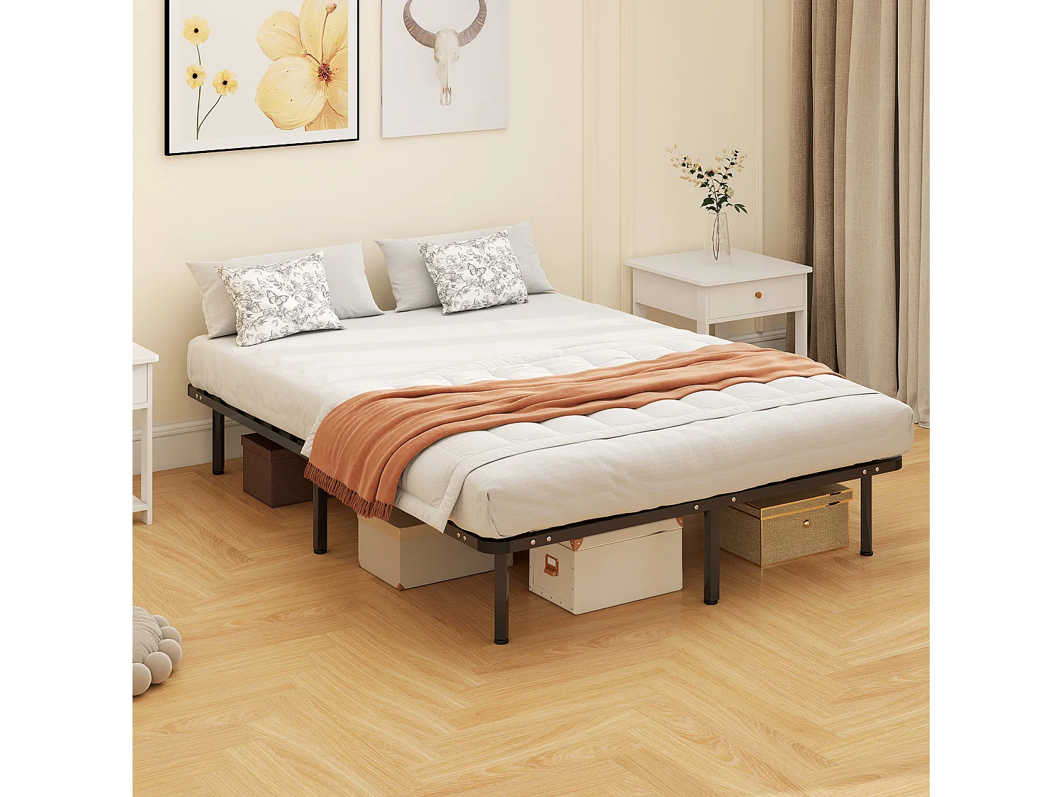Struttura Letto Matrimoniale 140x190 cm a 28 Doghe in Legno Nero