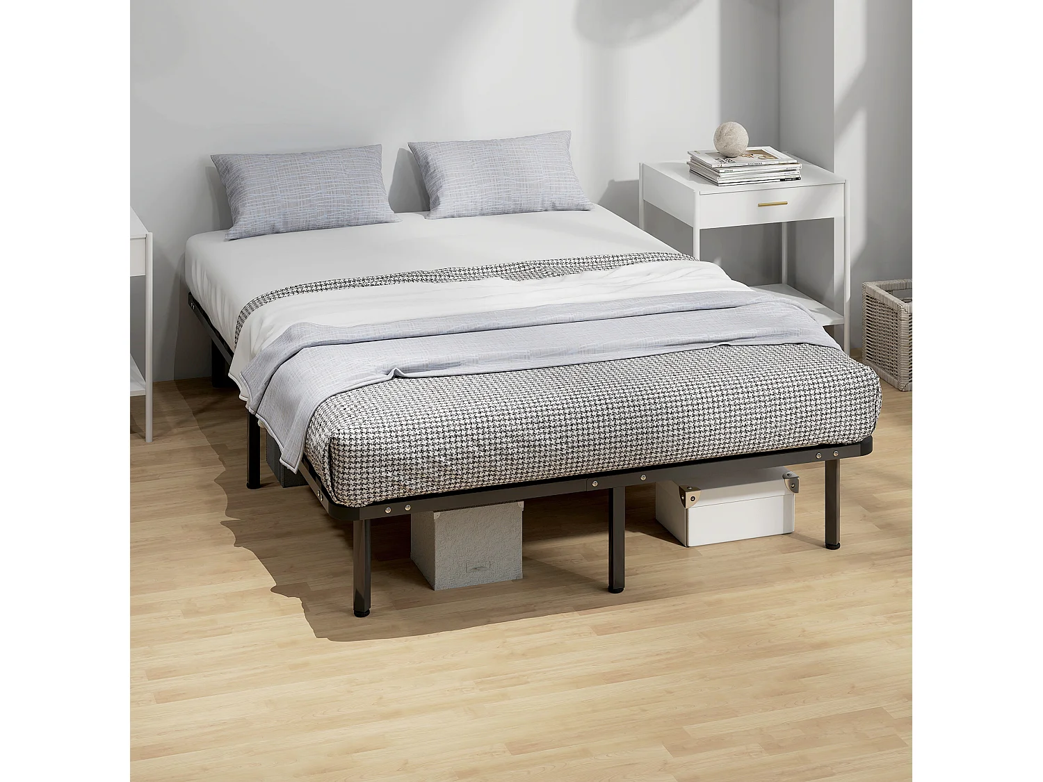 Struttura Letto Matrimoniale 140x190 cm a 28 Doghe in Legno Nero