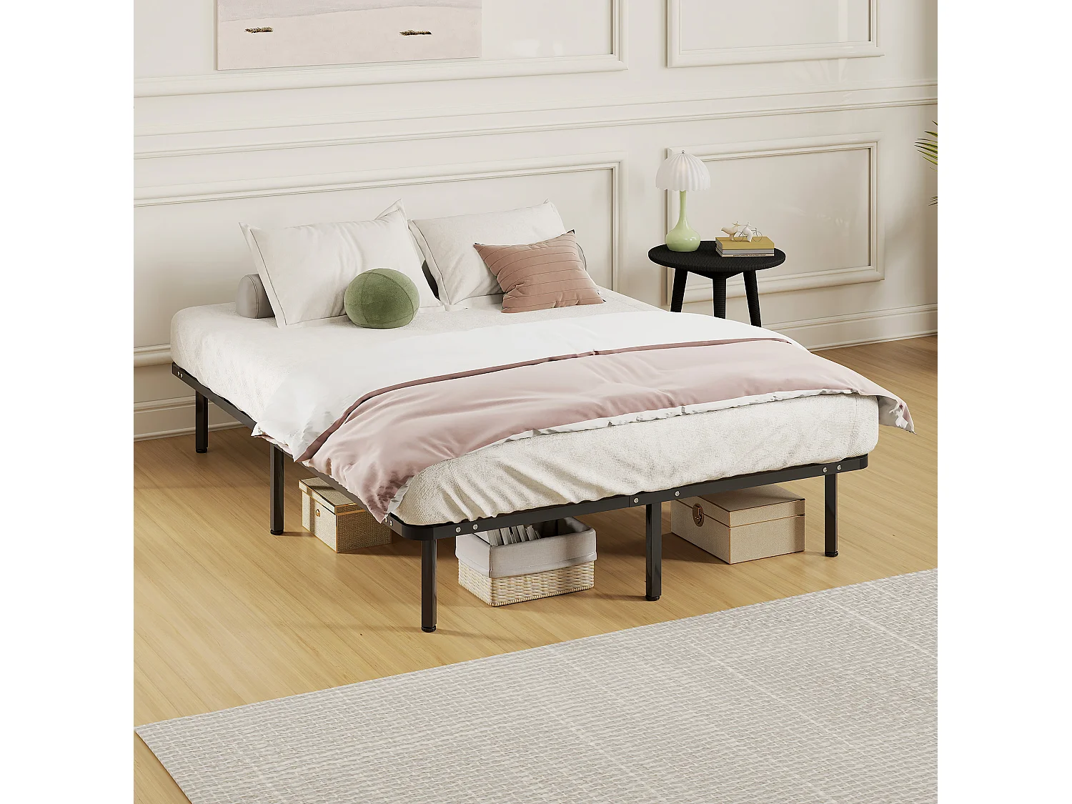 Struttura Letto Matrimoniale 140x190 cm a 28 Doghe in Legno Nero