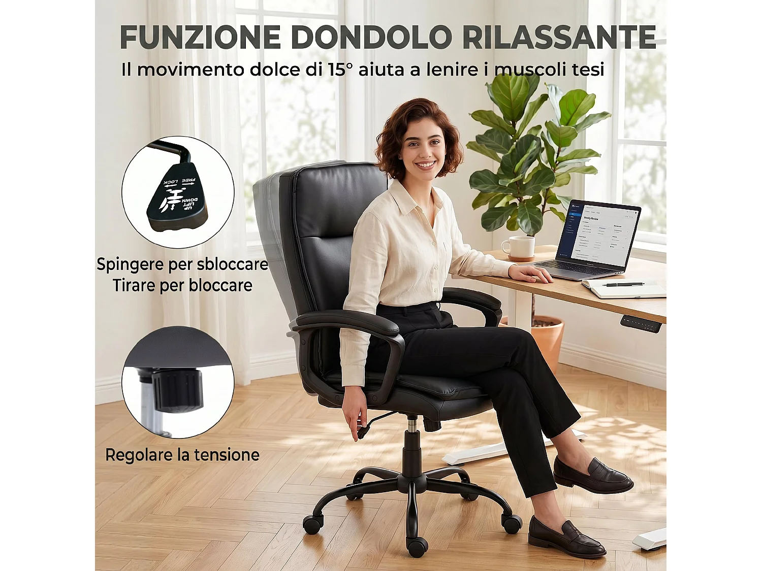 Sedia ufficio girevole funzione dondolo altezza regolabile nero