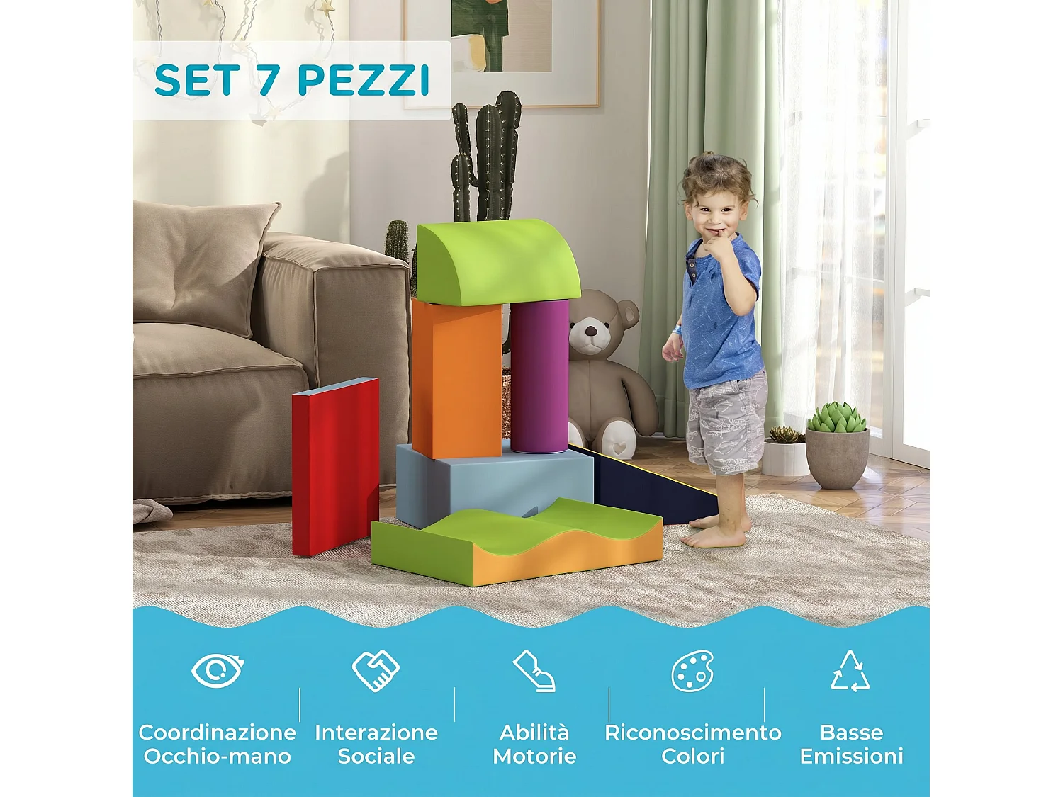 Set di 7 costruzioni morbide per bambini da 1 a 3 anni multicolore