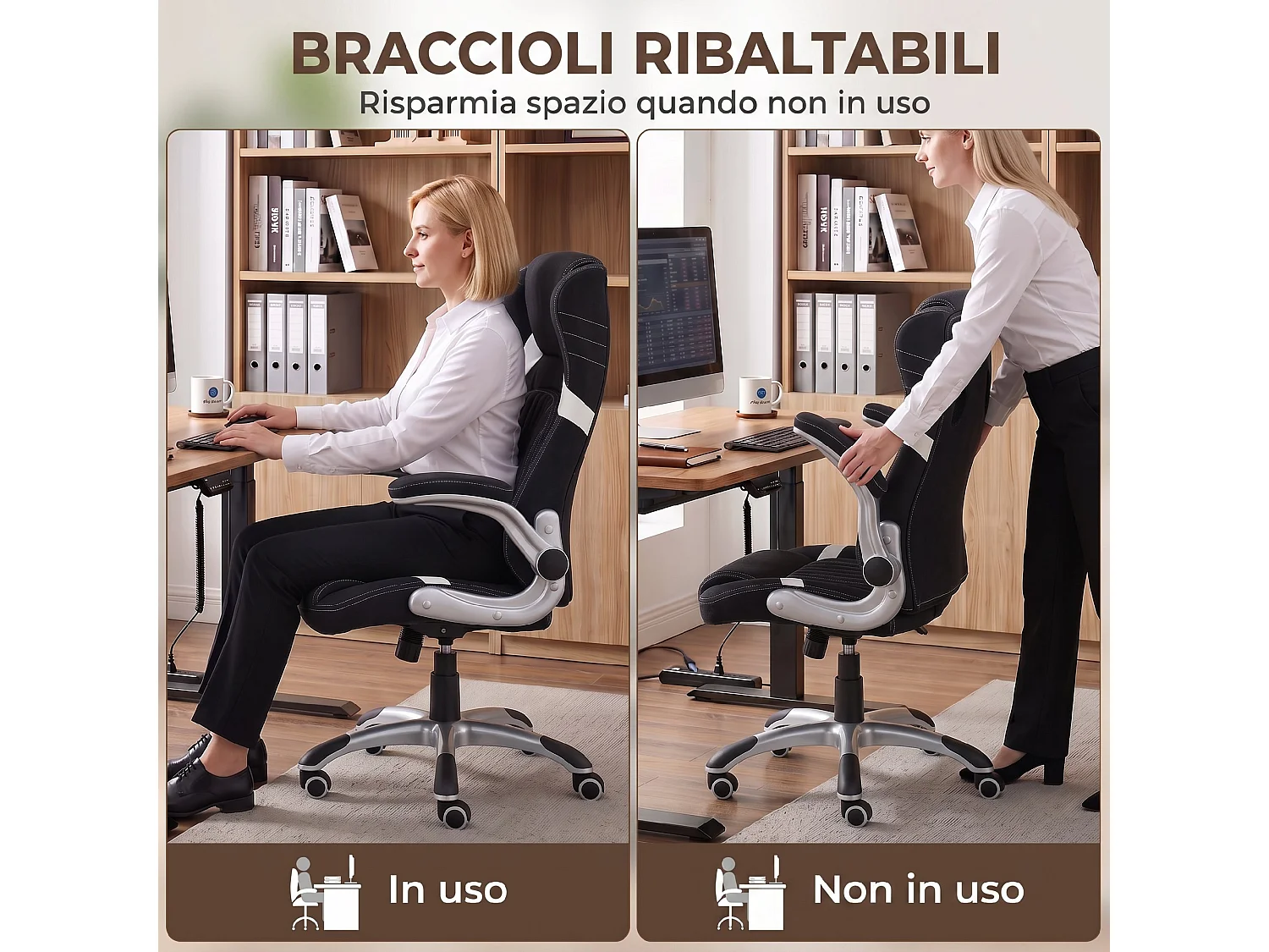 Sedia da ufficio ergonomica girevole in tessuto effetto lino nero