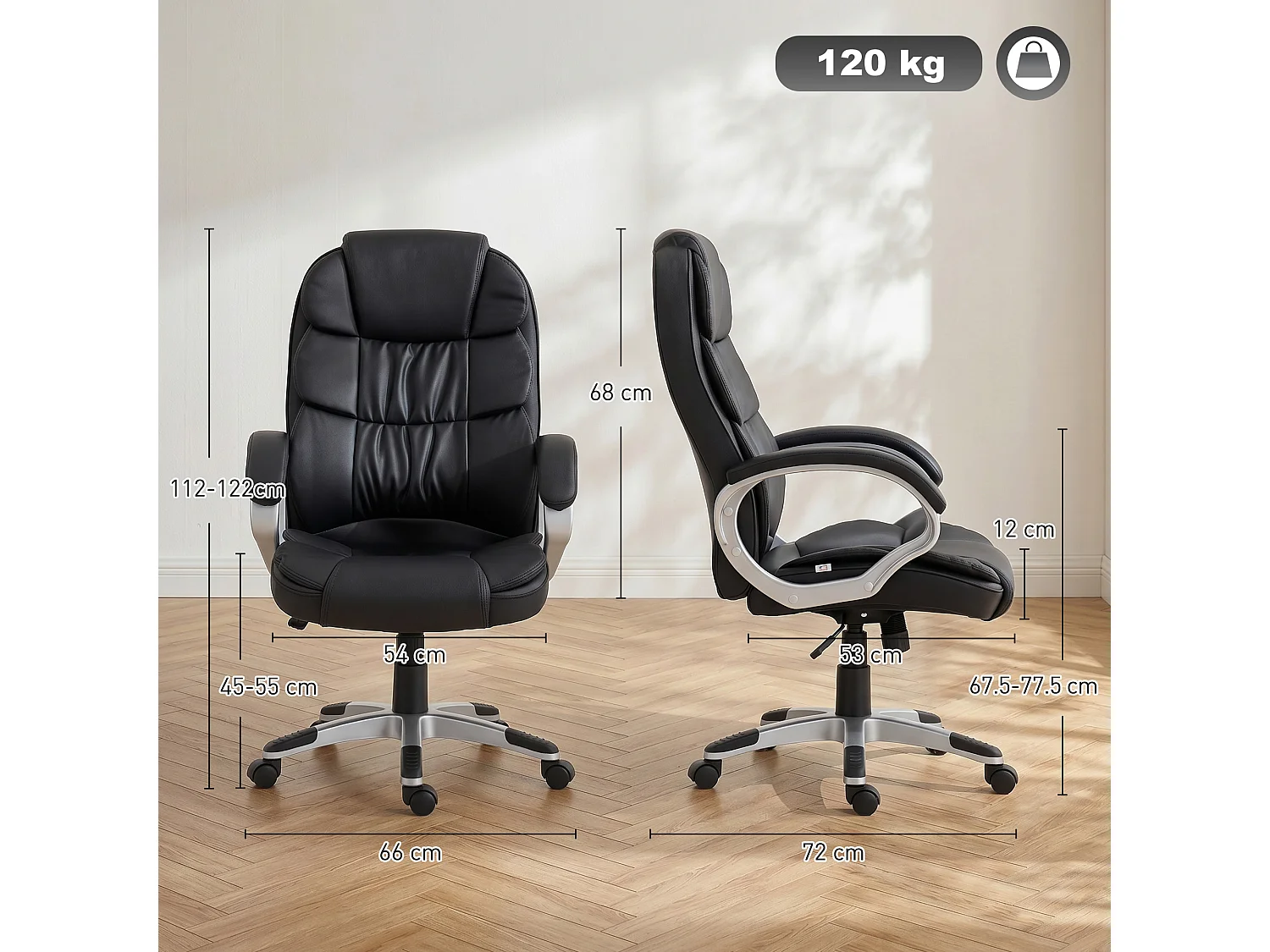 Sedia ufficio ergonomica girevole altezza regolabile in pelle pu nero
