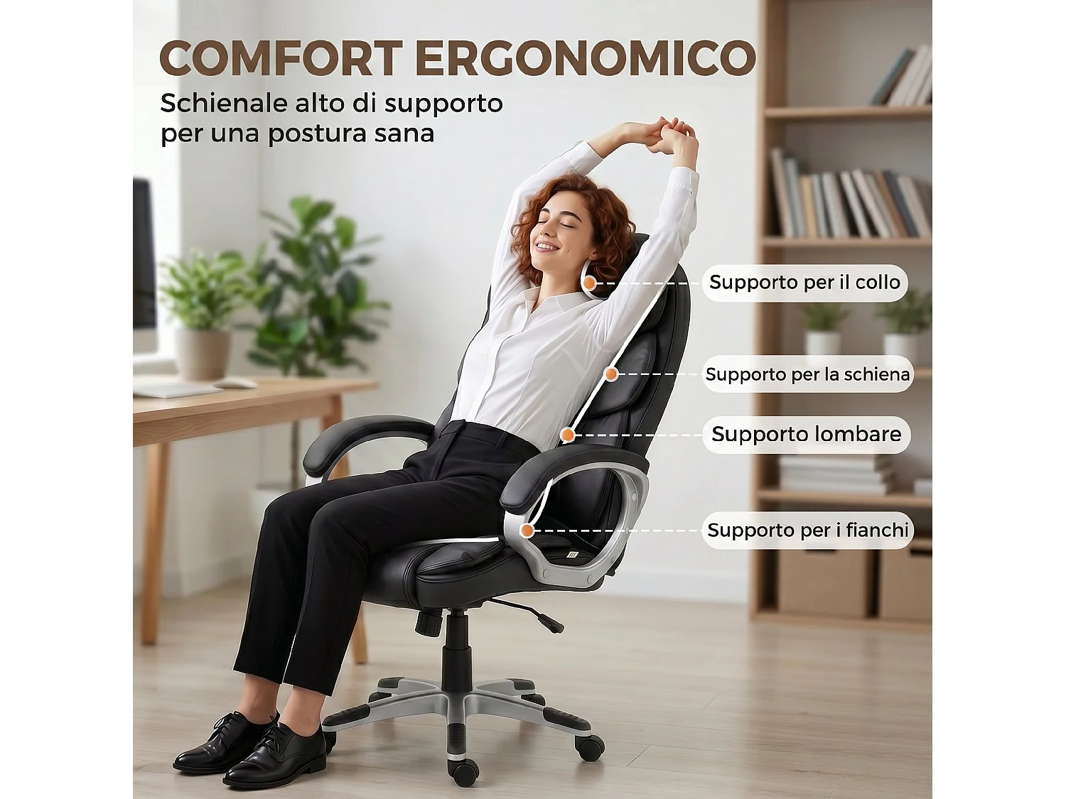 Sedia ufficio ergonomica girevole altezza regolabile in pelle pu nero