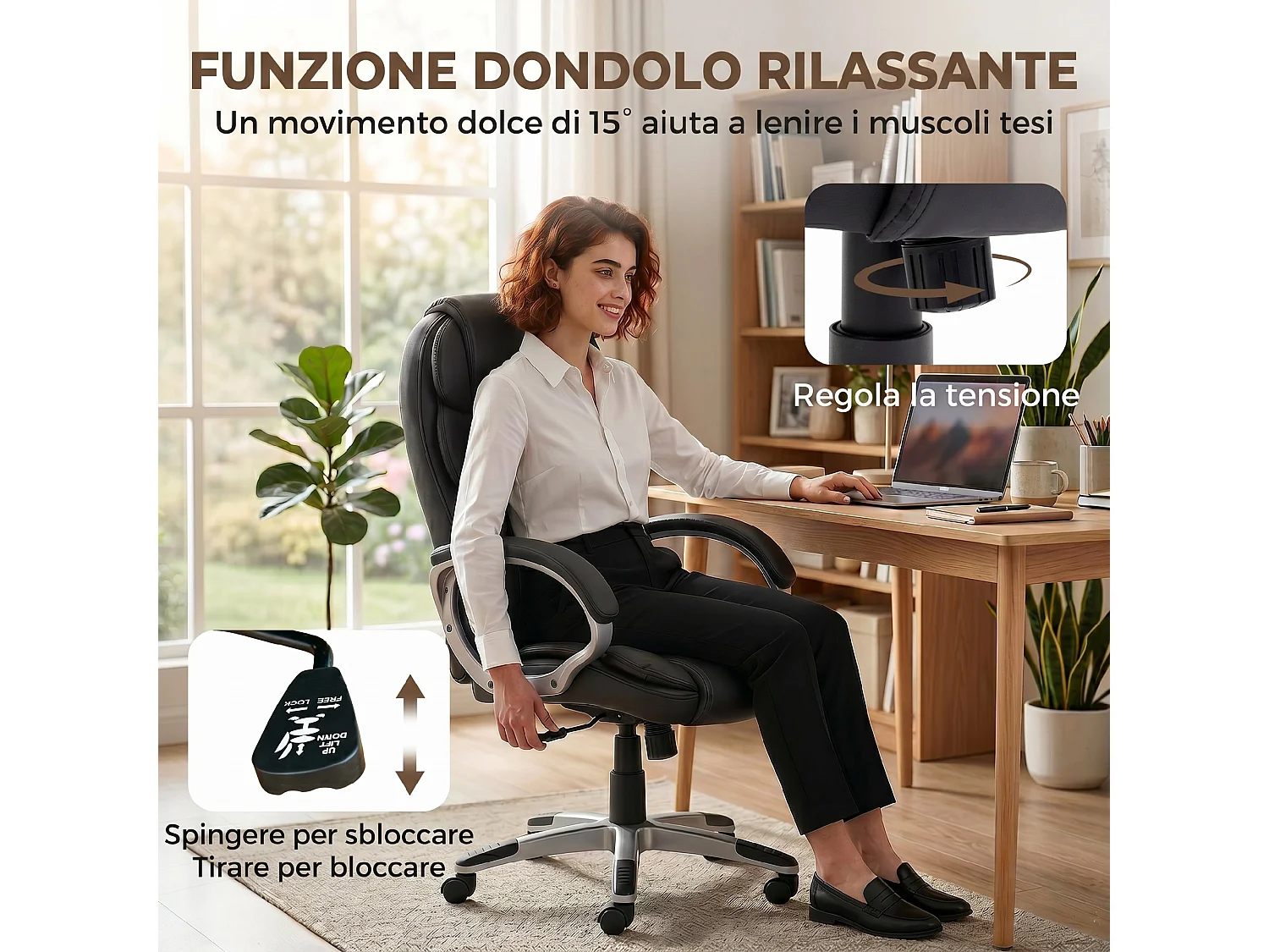 Sedia ufficio ergonomica girevole altezza regolabile in pelle pu nero