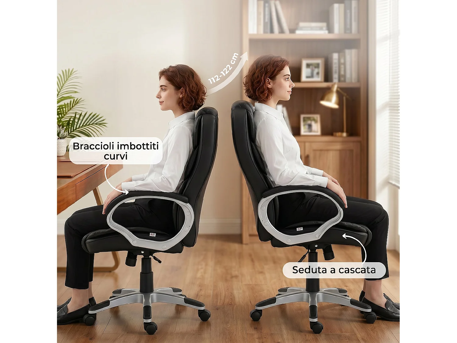 Sedia ufficio ergonomica girevole altezza regolabile in pelle pu nero
