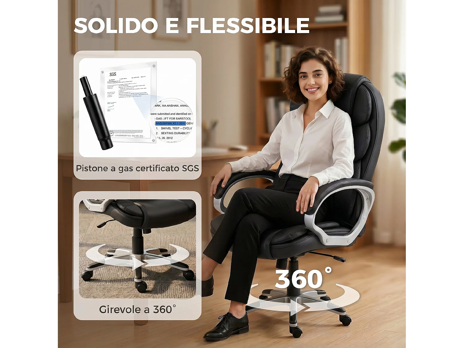 Sedia ufficio ergonomica girevole altezza regolabile in pelle pu nero