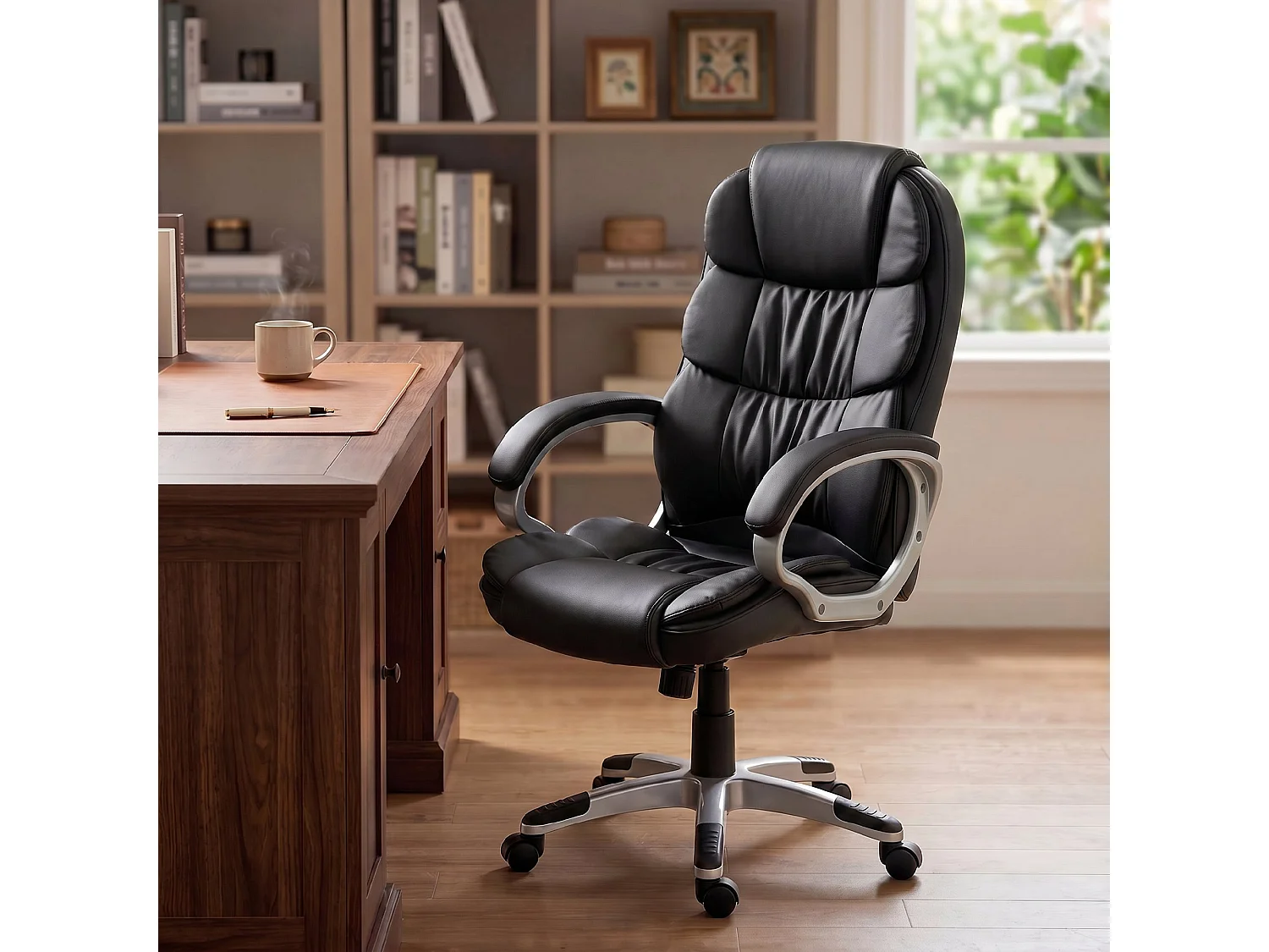 Sedia ufficio ergonomica girevole altezza regolabile in pelle pu nero
