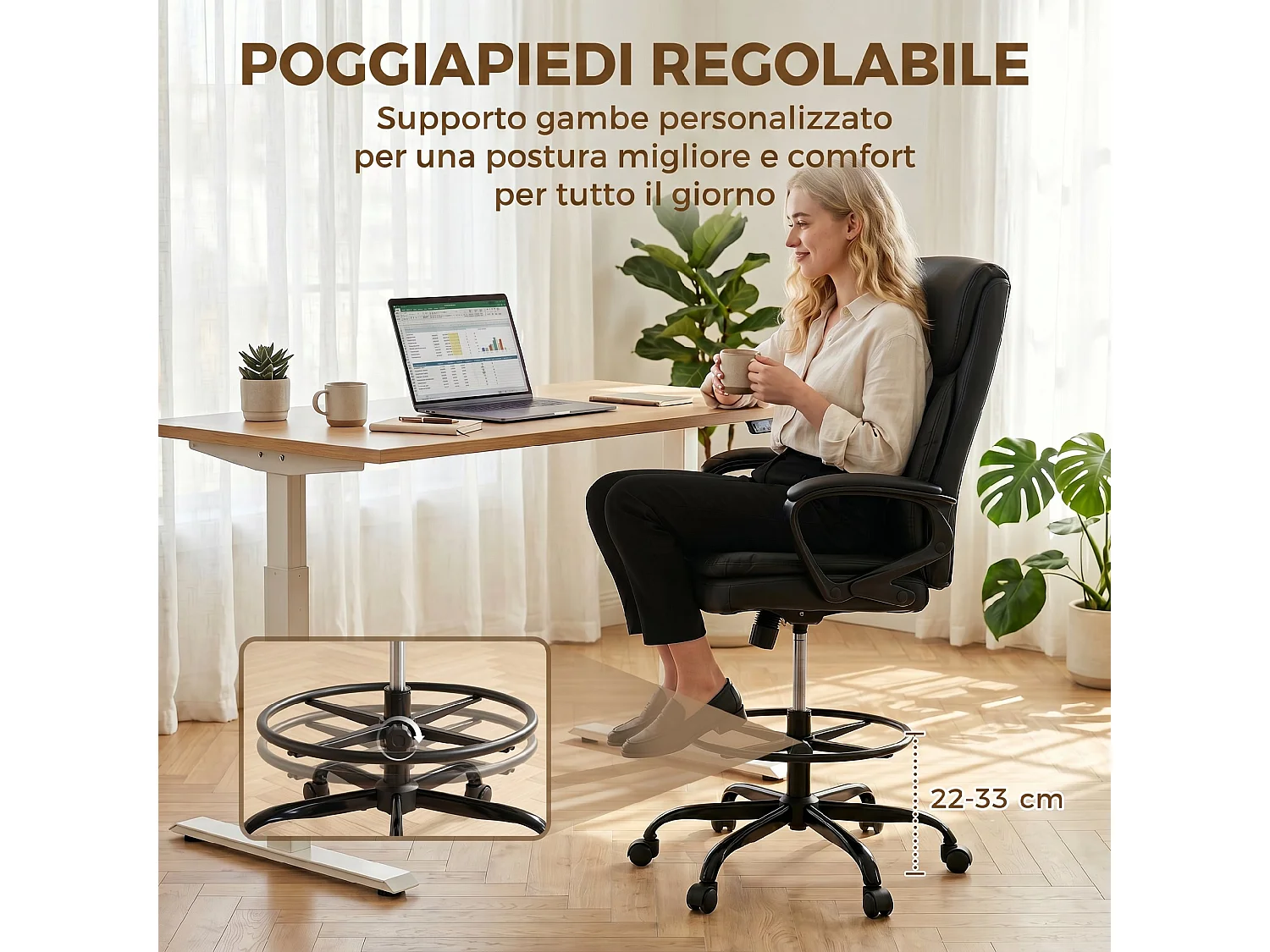 Sedia ufficio girevole altezza regolabile schienale alto nero