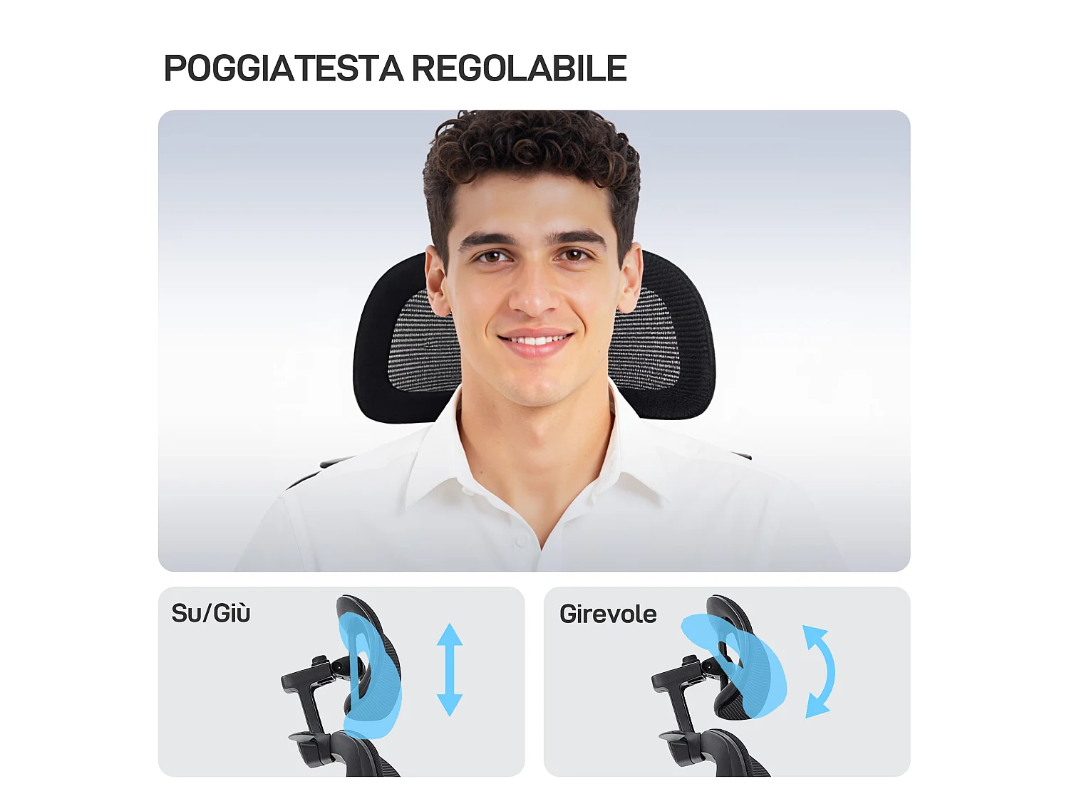 Sedia da ufficio con supporto lombare dinamico e poggiapiedi nero