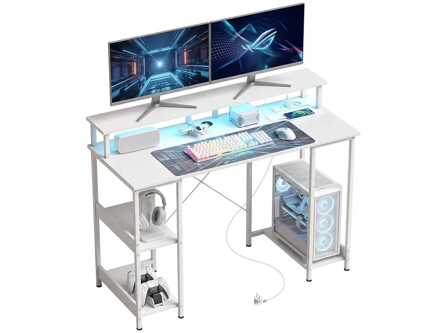 Scrivania per computer reversibile in legno bianco