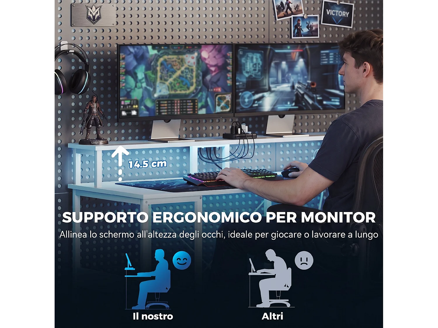 Scrivania per computer reversibile in legno bianco