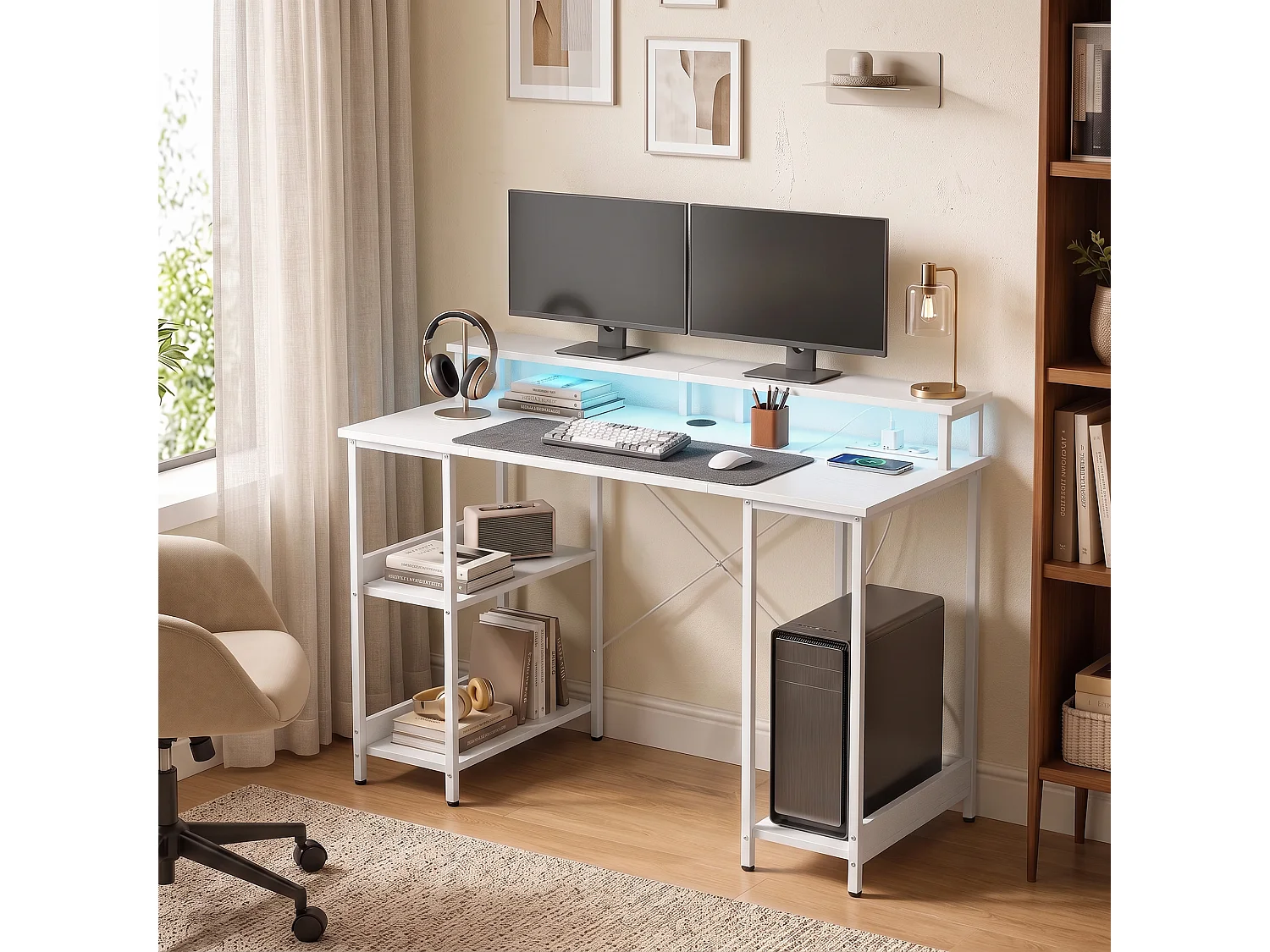Scrivania per computer reversibile in legno bianco