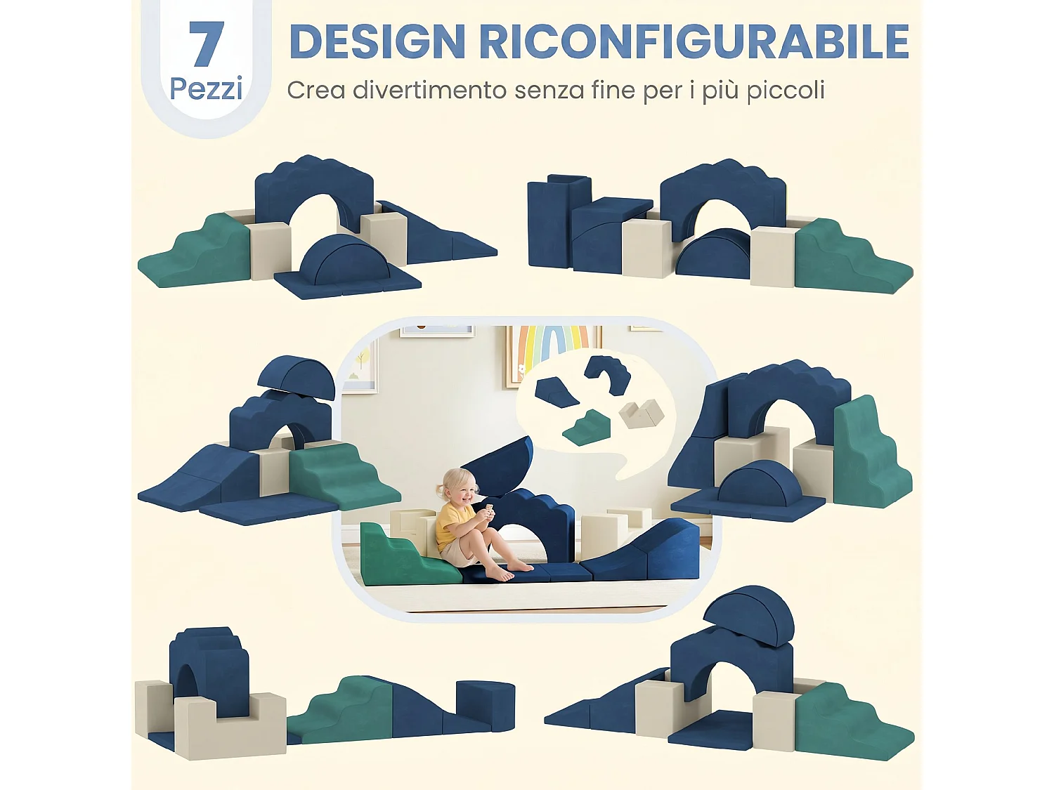 Set 7 Costruzioni Morbide Bambini 0.5-3 Anni con Base Antiscivolo