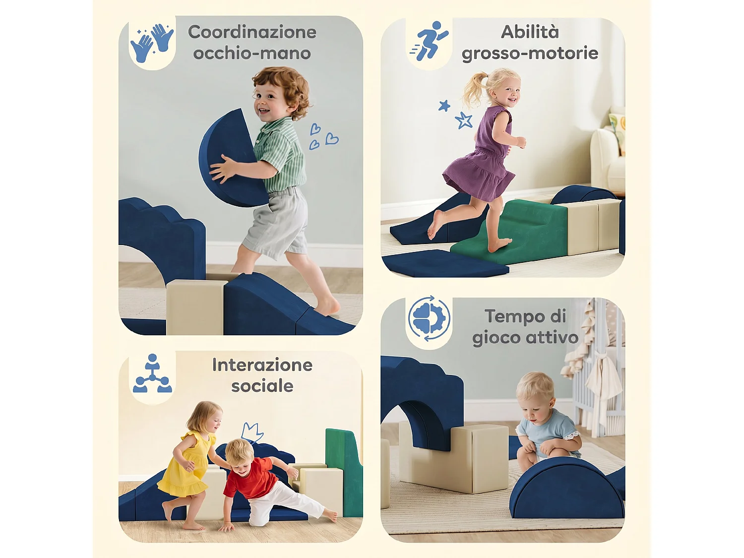 Set 7 Costruzioni Morbide Bambini 0.5-3 Anni con Base Antiscivolo