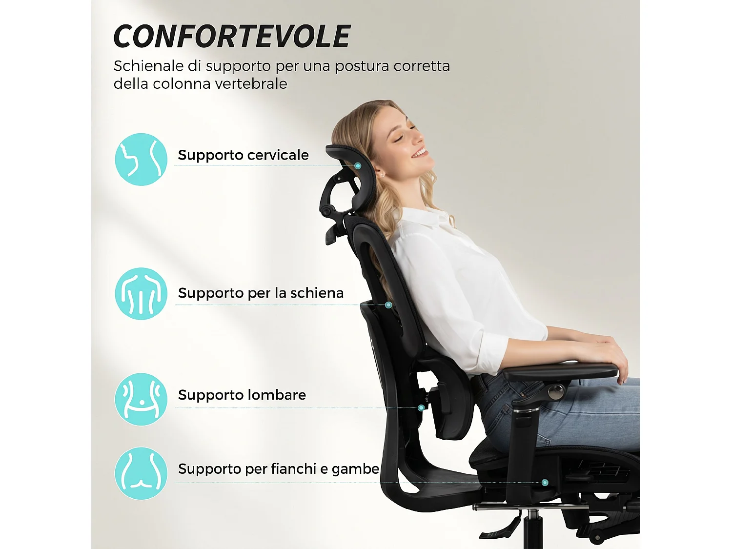 Sedia da ufficio con poggiatesta schienale regolabili in rete nero
