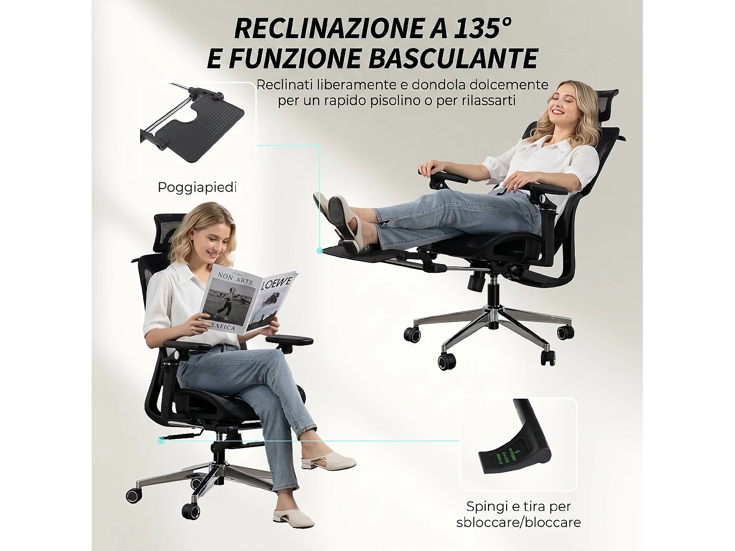 Sedia da ufficio con poggiatesta schienale regolabili in rete nero