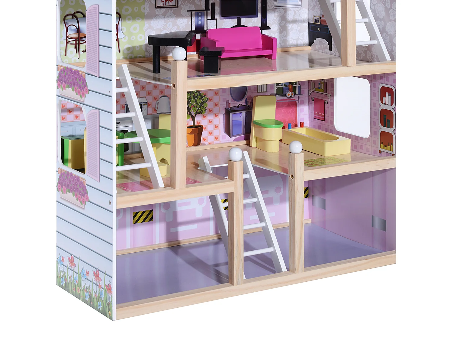 Casa delle Bambole per Bambini 3+ Anni a 4 Piani 60x30x80 cm Rosa
