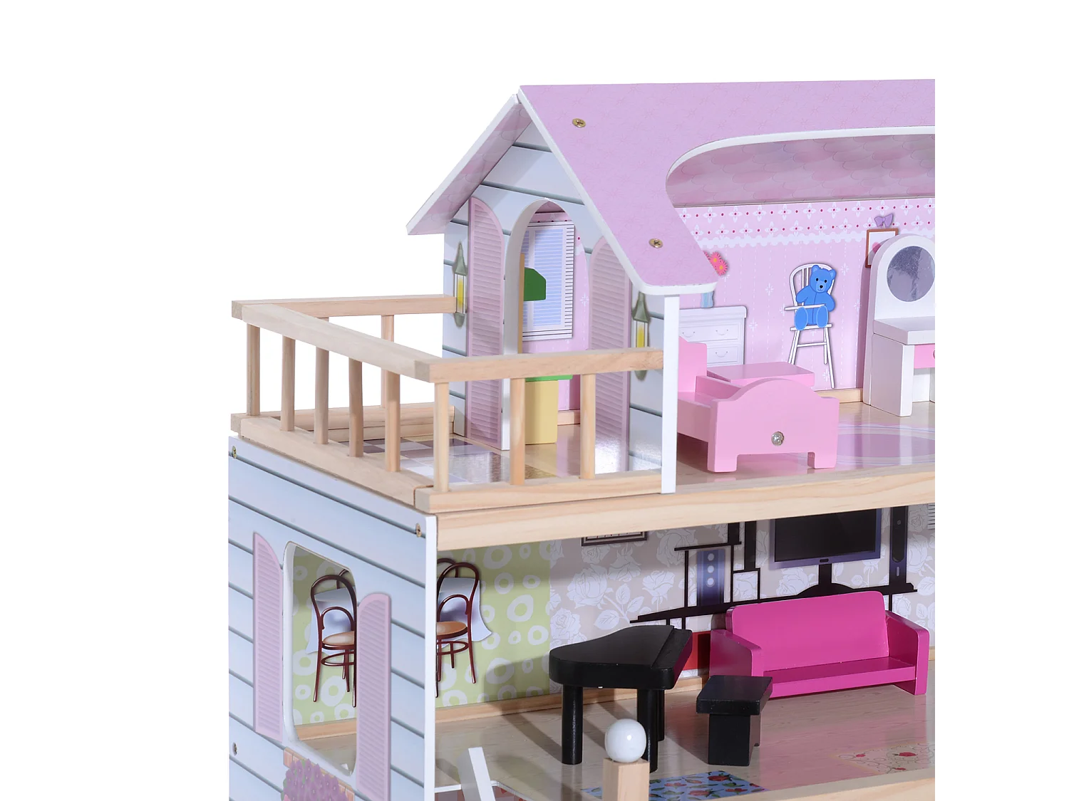 Casa delle Bambole per Bambini 3+ Anni a 4 Piani 60x30x80 cm Rosa