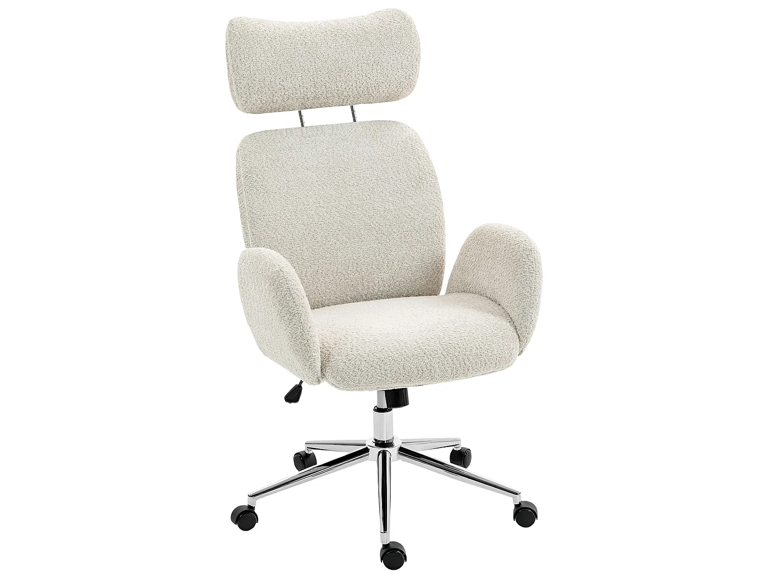 Sedia ufficio girevole con braccioli in tessuto bouclé grigio chiaro