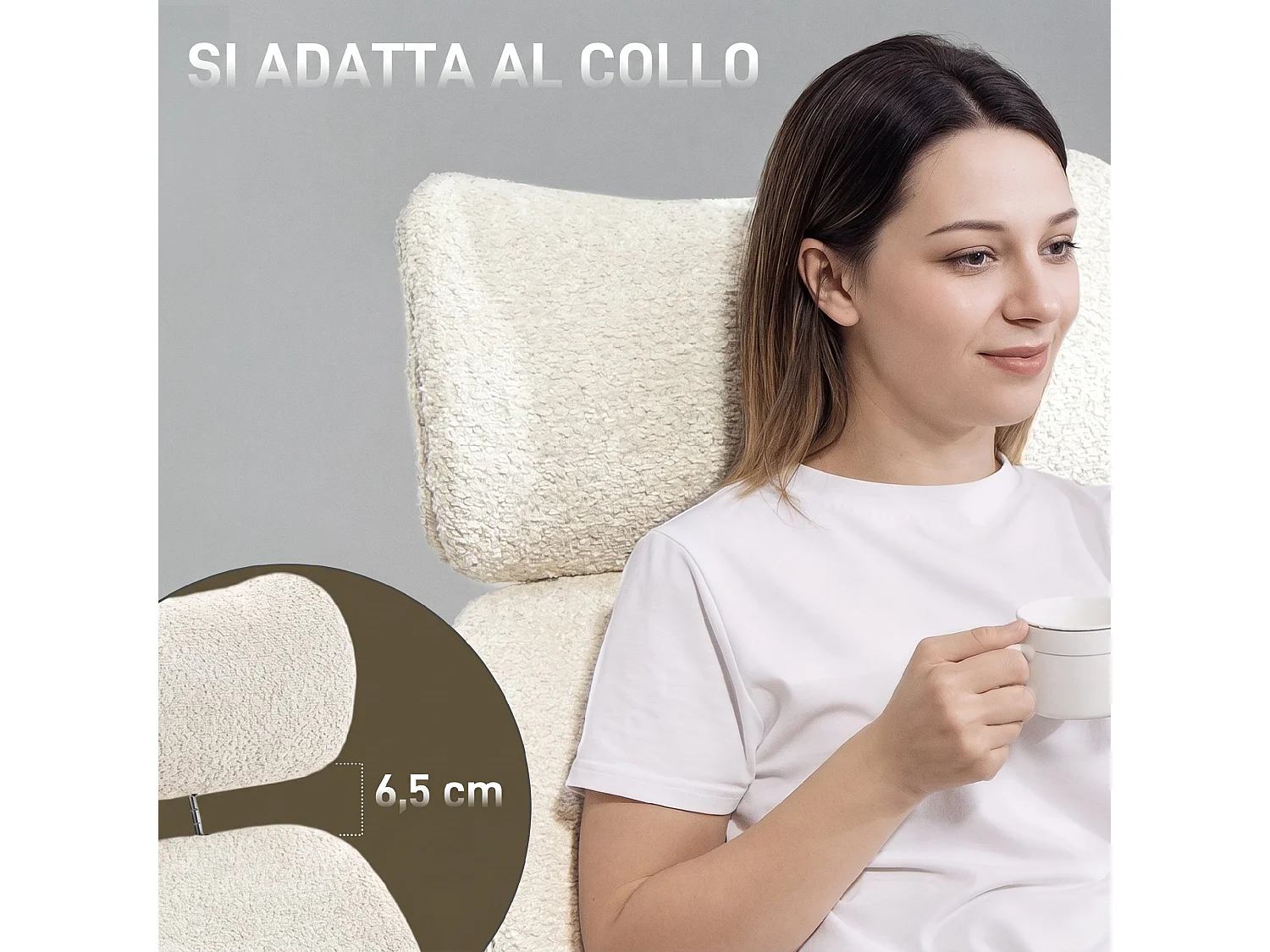 Sedia ufficio girevole con braccioli in tessuto bouclé grigio chiaro