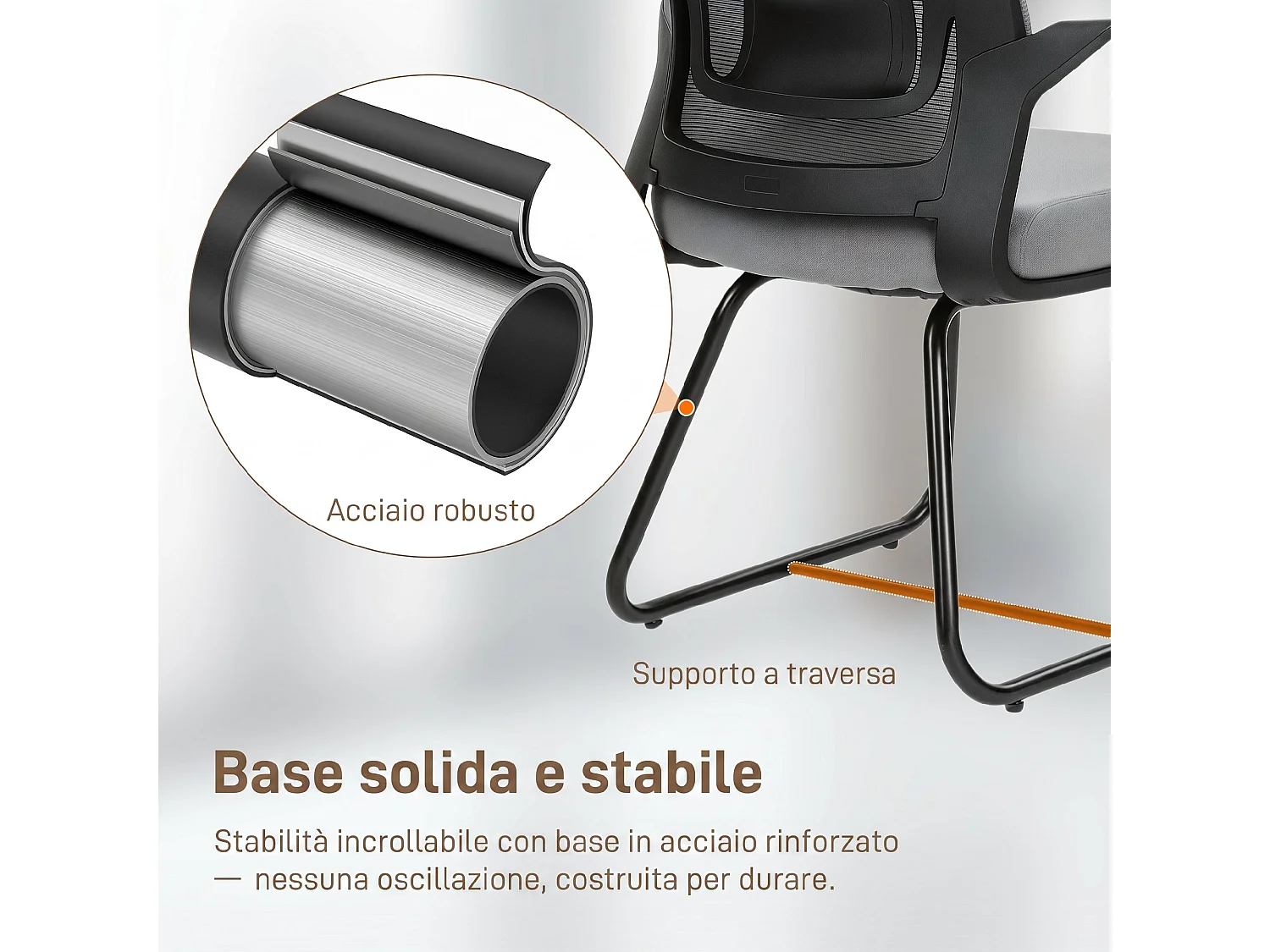 Sedia da ufficio senza ruote in tessuto rete trasparente grigio scuro