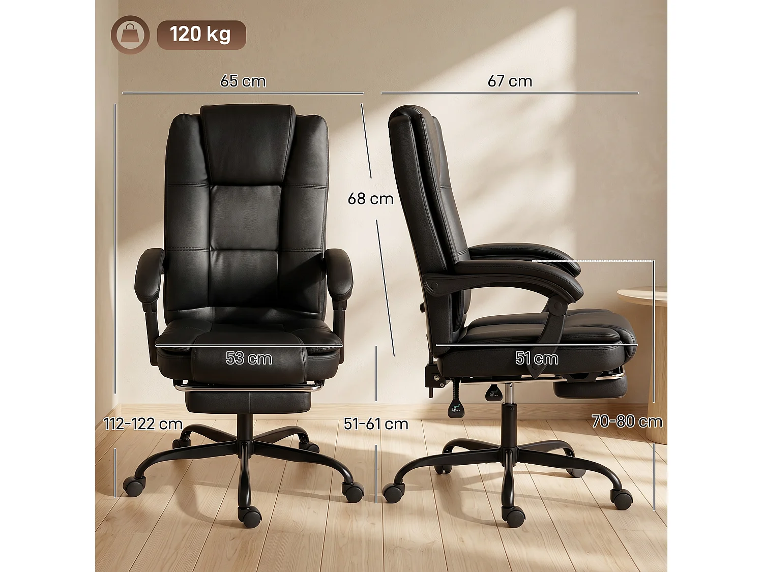 Sedia da ufficio ergonomica e reclinabile 150° con poggiapiedi nero