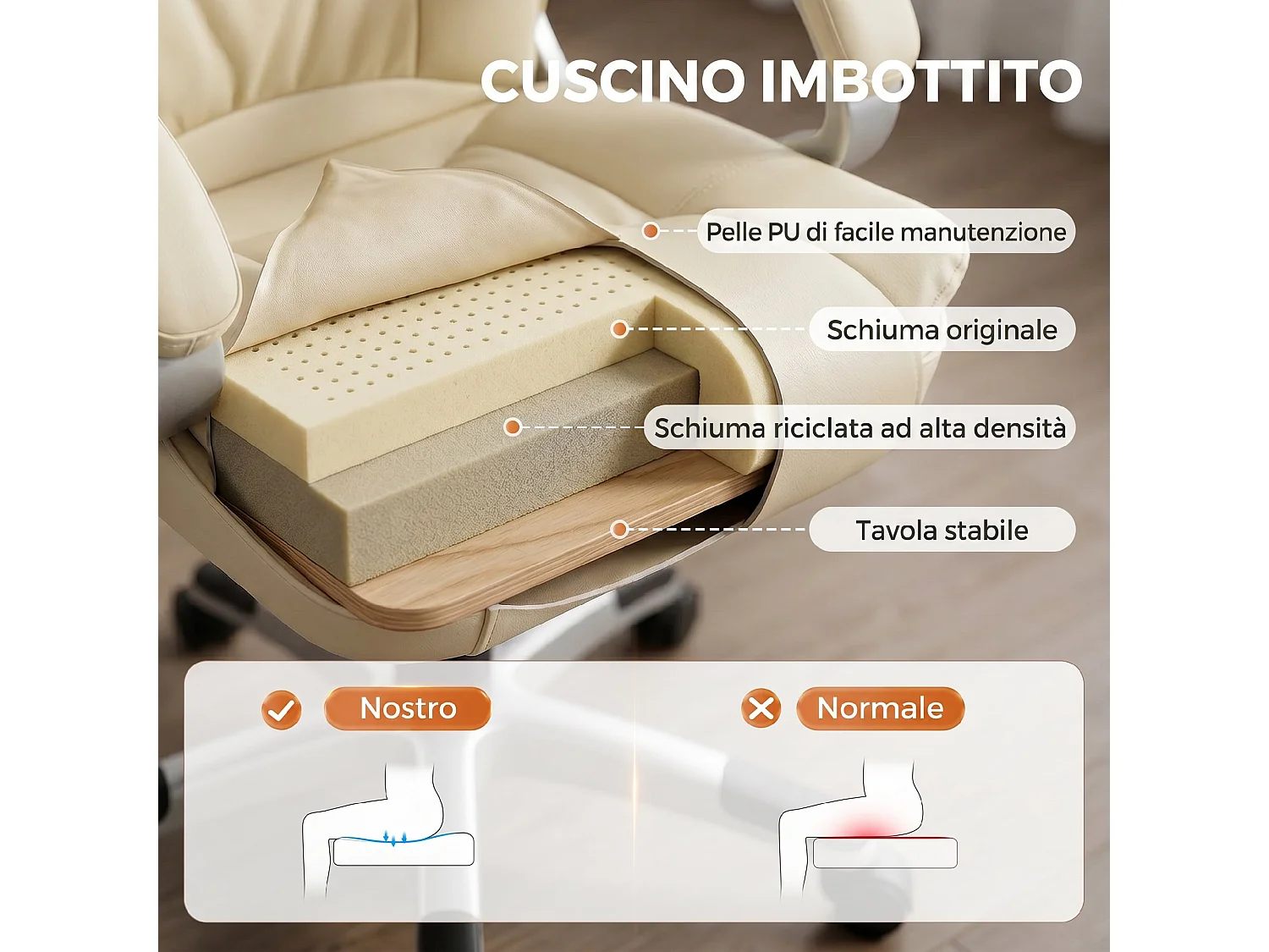 Sedia ufficio girevole funzione dondolo altezza regolabile beige