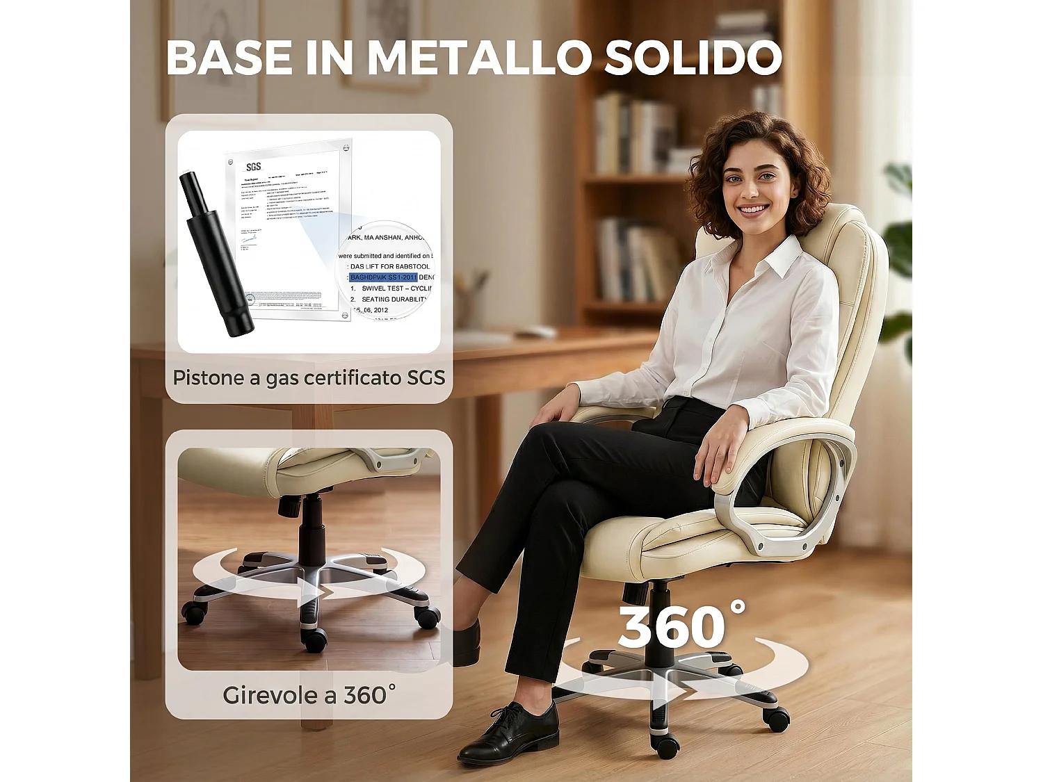 Sedia ufficio girevole funzione dondolo altezza regolabile beige