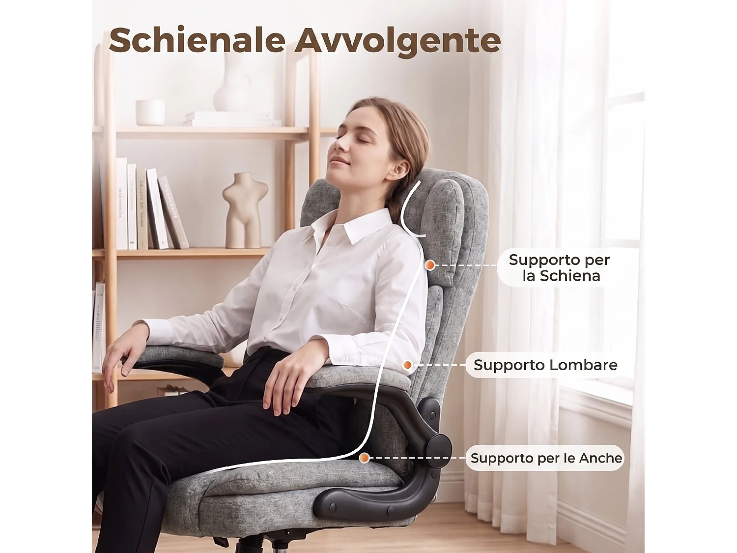 Sedia ufficio con altezza regolabile in tessuto effetto lino grigio