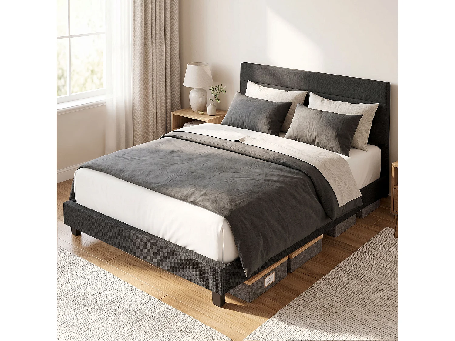 Struttura Letto Matrimoniale 160x200 cm Testiera Regolabile Nero